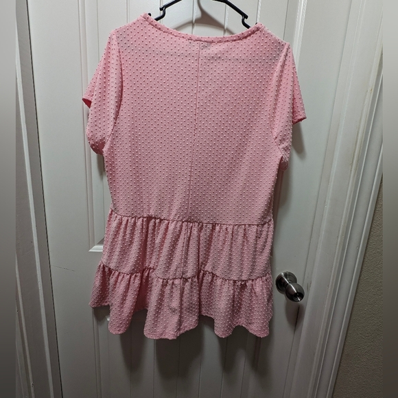 Lane Bryant Clip Dot Tiered Short Cap Sleeve Baby Doll Top in Pink Size 14/16 - Picture 5 of 6